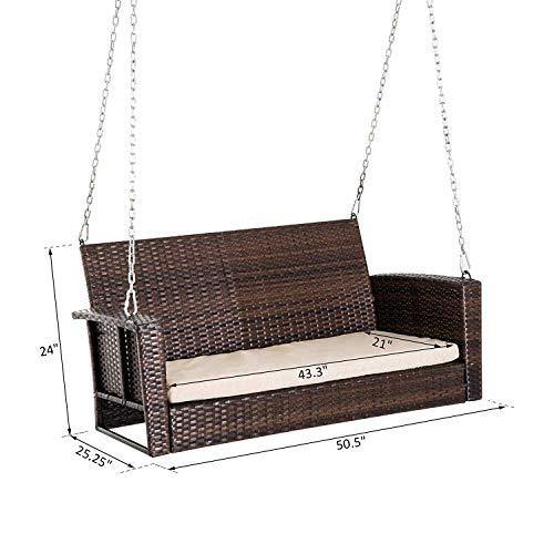 Weather Resistant Hanging Wicker Porch Swing Chair with Cushion - Image 3