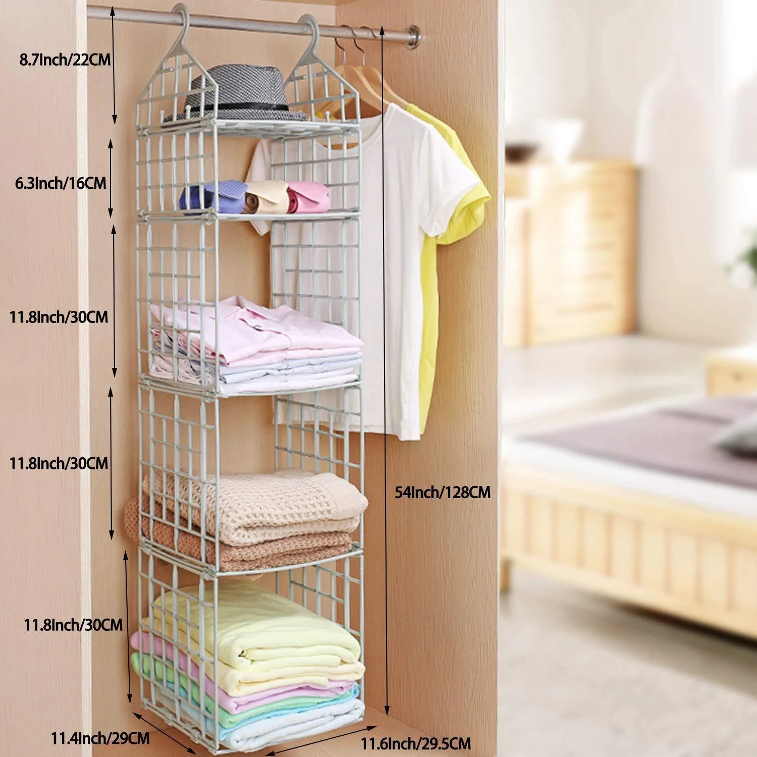 5 Layer Folding Clothes Storage Hanging Wardrobe Shelves - Image 4