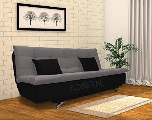 adorn india aspen three seater sofa cum bed (medium grey & black)