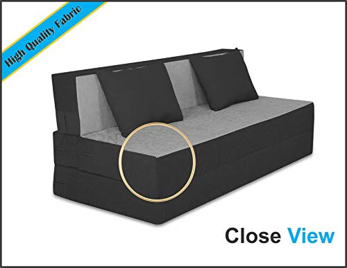 Adorn india Easy Three Seater Sofa Cum Bed (2 Years Warrenty Quality Foam)-Perfect for Seat & Sleep Washeble Polyster Fabric Cover (Black & Grey) 6'x6'.Pillows Free - Image 3