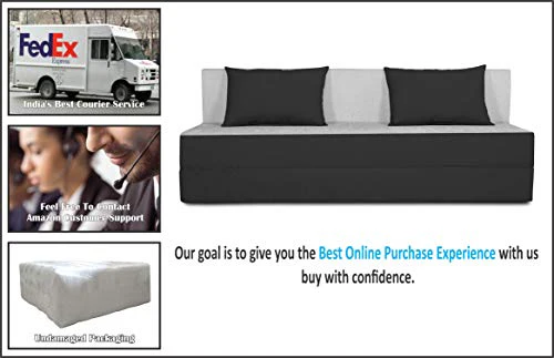 Adorn india Easy Three Seater Sofa Cum Bed (2 Years Warrenty Quality Foam)-Perfect for Seat & Sleep Washeble Polyster Fabric Cover (Black & Grey) 6'x6'.Pillows Free - Image 6
