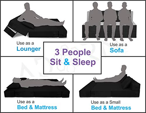 Adorn india Easy Three Seater Sofa Cum Bed (2 Years Warrenty Quality Foam)-Perfect for Seat & Sleep Washeble Polyster Fabric Cover (Black & Grey) 6'x6'.Pillows Free - Image 7