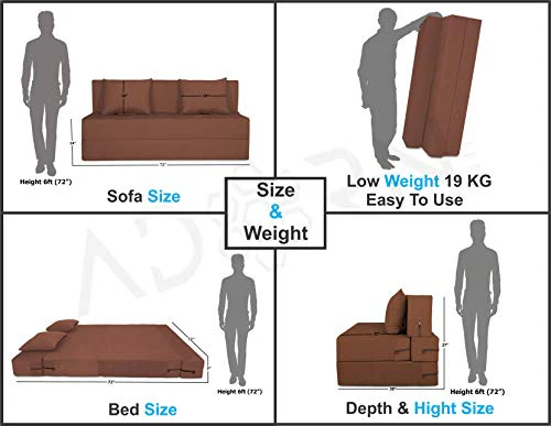 Adorn India Easy Three Seater Sofa Cum Bed Alyn 6'x 6' (Brown) - Image 7