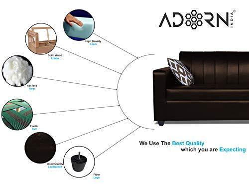 Adorn India Rio Highback Leatherette 3 Seater Sofa (Brown) - Image 3
