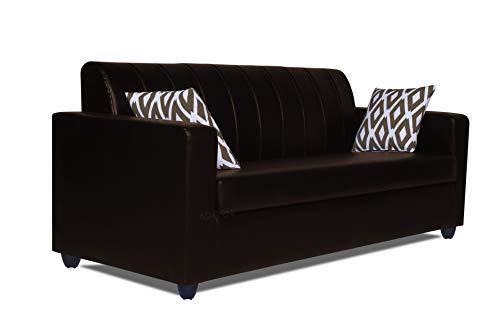 Adorn India Rio Highback Leatherette 3 Seater Sofa (Brown) - Image 5
