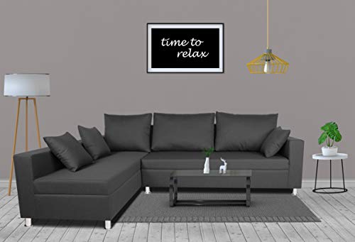 Adorn India Straight Line L Shape Sofa (Left Side Handle)(Dark Grey)