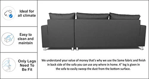 Adorn India Straight Line L Shape Sofa (Left Side Handle)(Dark Grey) - Image 2