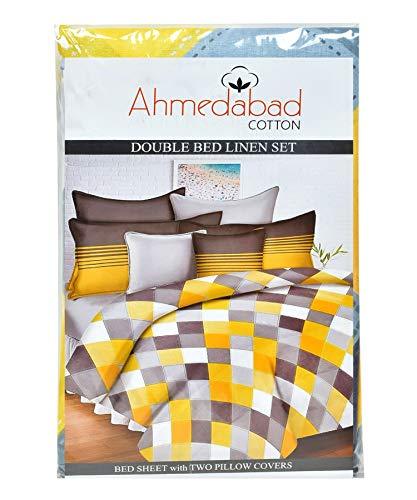 Ahmedabad Cotton 144 TC 100% Cotton Double Bedsheet with 2 Pillow Covers - Yellow, Grey - Image 7