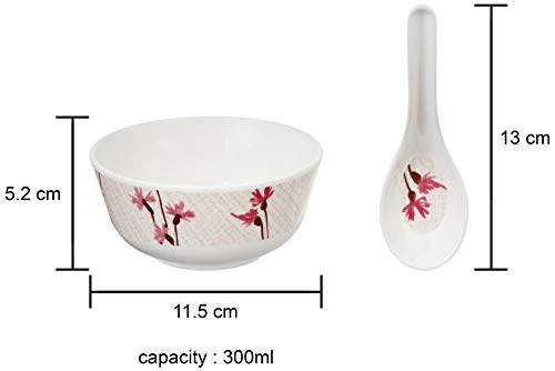 Amazon Brand - Solimo Classico Set of 6 Melamine soup bowls with spoons (11.5 cm) - Image 2