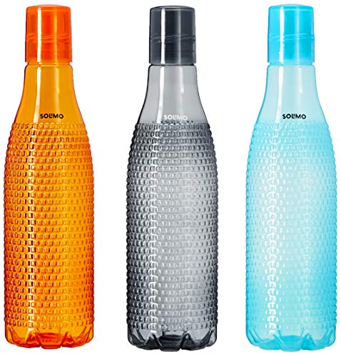 Amazon Brand - Solimo Plastic Fridge Bottle Set (3 pieces, 1L, Checkered pattern, Multicolour)