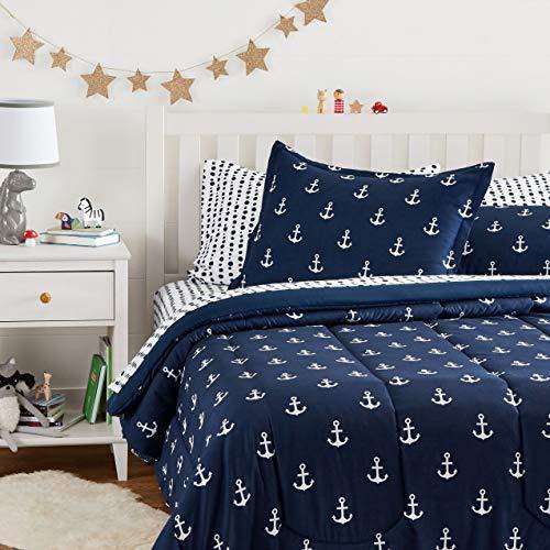 AmazonBasics Easy-Wash Microfiber Kid's Bed-in-a-Bag Bedding Set - Full or Queen, White Anchors - with 2 pillow covers - Image 5