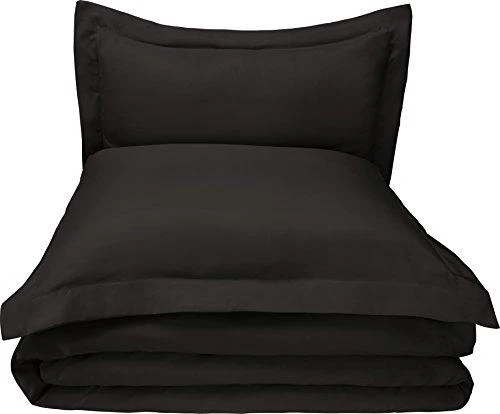 AmazonBasics Microfiber 3-Piece Quilt/Duvet/Comforter Cover Set - King, Black - with 2 pillow covers - Image 3