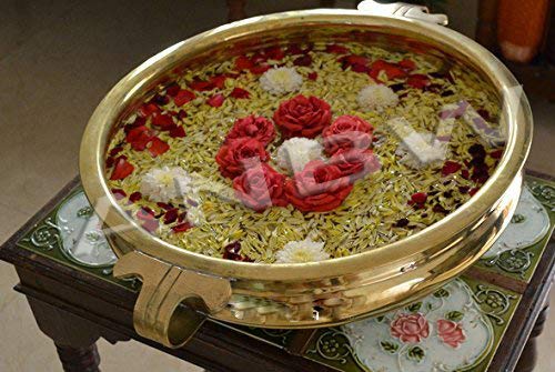 AN Handicrafts Brass Decorative Uruli (12 x 12 inch, Yellow)