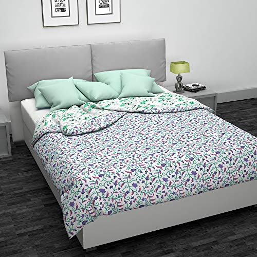 Angel Brand Gardenia Printed Microfibre Comforter/Blanket/Quilt/Duvet,Single, White and Green - Image 3