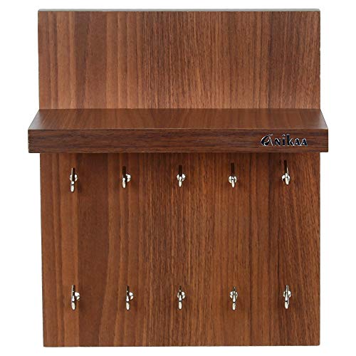 Anikaa Aldo Wooden Key Holder Stand/Wall Hooks Stand/Key Holder for Home Office/Wall Mounted Key Holder/Key Hold/Key Chain Hanging Board/Wall Hanging Key Holder/Key Holder with Shelf -(Walnut) - Image 7