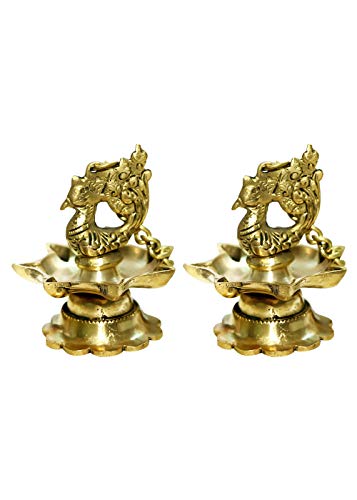 ArtSwag Peacock Wall Hanging Brass Diya Oil Lamp Home Decor (15x3x3-inch , Weight -240 g) - Pack of 2