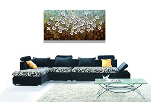 Asdam Art 100% Hand Painted 3D Paintings On Canvas Ready to Hang White Daisy Flower Oil Paintings Abstract Landscape Artwork Wall Art for Living Room Bedroom (24X48 inch) - Image 3