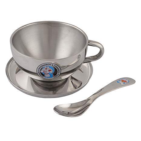 Awkenox Doraemon Soup Bowl Set | Stainless Steel Soup Bowl with Spoon for Kids- Silver - Image 5