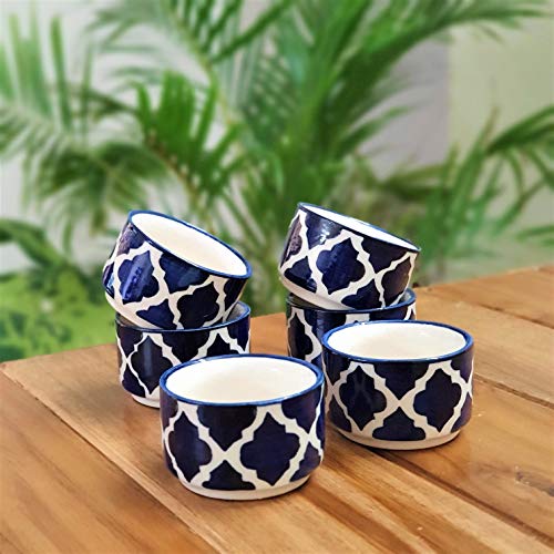 BackSpace Ceramic Serving Dip Sauce Chutney & Pickle Mini Bowls Set of 6 (Blue, Small, 50ML)