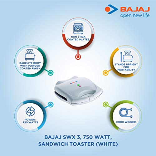 Bajaj Majesty New SWX-3, 2-Slice Sandwich Toaster (White) - Image 4