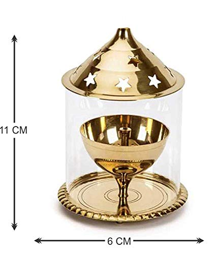 BDMP Akhand Diya Decorative Brass & Glass Oil Lamp,Tea Light Holder Lantern for Durga Pooja & Diwali-Cylinderical Shaped (4 inch) - Image 2