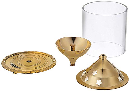 BDMP Akhand Diya Decorative Brass & Glass Oil Lamp,Tea Light Holder Lantern for Durga Pooja & Diwali-Cylinderical Shaped (4 inch) - Image 3