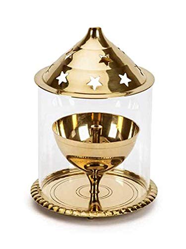 BDMP Akhand Diya Decorative Brass & Glass Oil Lamp,Tea Light Holder Lantern for Durga Pooja & Diwali-Cylinderical Shaped (4 inch) - Image 4