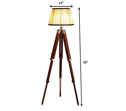 Beverly studio 14" Brown Cross Pleated Teak Wood Tripod Floor lamp - Image 3