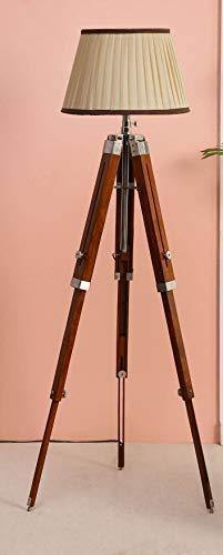 Beverly studio 14" Brown Cross Pleated Teak Wood Tripod Floor lamp - Image 5