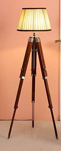 Beverly studio 14" Brown Cross Pleated Teak Wood Tripod Floor lamp - Image 6