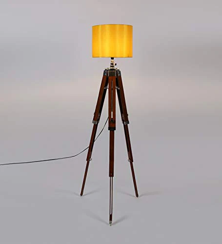 BEVERLY STUDIO Wood Tripod Floor Lamp, Yellow - Image 4