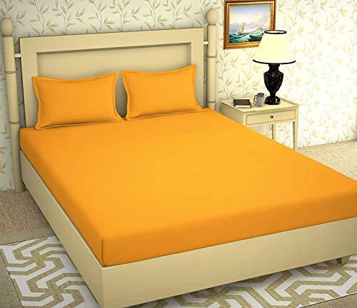 BEVI - Home Super Solid Yellow 144 TC Microfiber Double King Bedsheet with 2 Pillow Cover -(Plain Yellow)