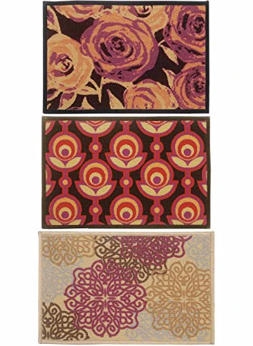BIANCA Tough-Thin Printed Door Mat with Non-Slip Rubber Backing -3pc Set- (splender) Abstract-Multi