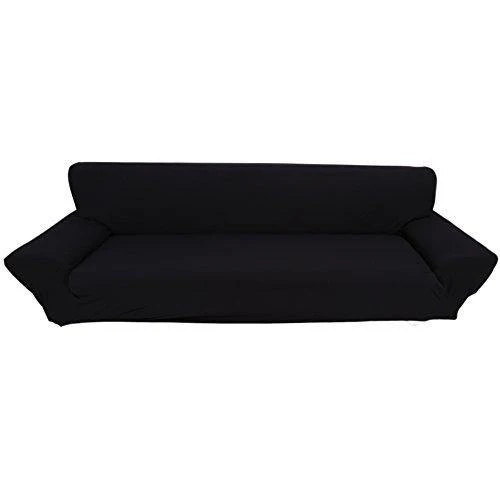 Black : 4 Seater Sofa Covers 7 Solid Colors Full Stretch Slipcover Elastic Fabric Soft Couch Cover Sofa Protector Home Furniture ( Color : Black )