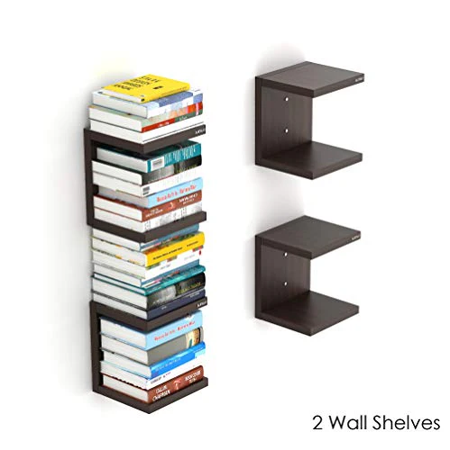 Bluewud Alvin Wall Mount Book Shelf Rack/Display Case (Set of 2, Wenge)
