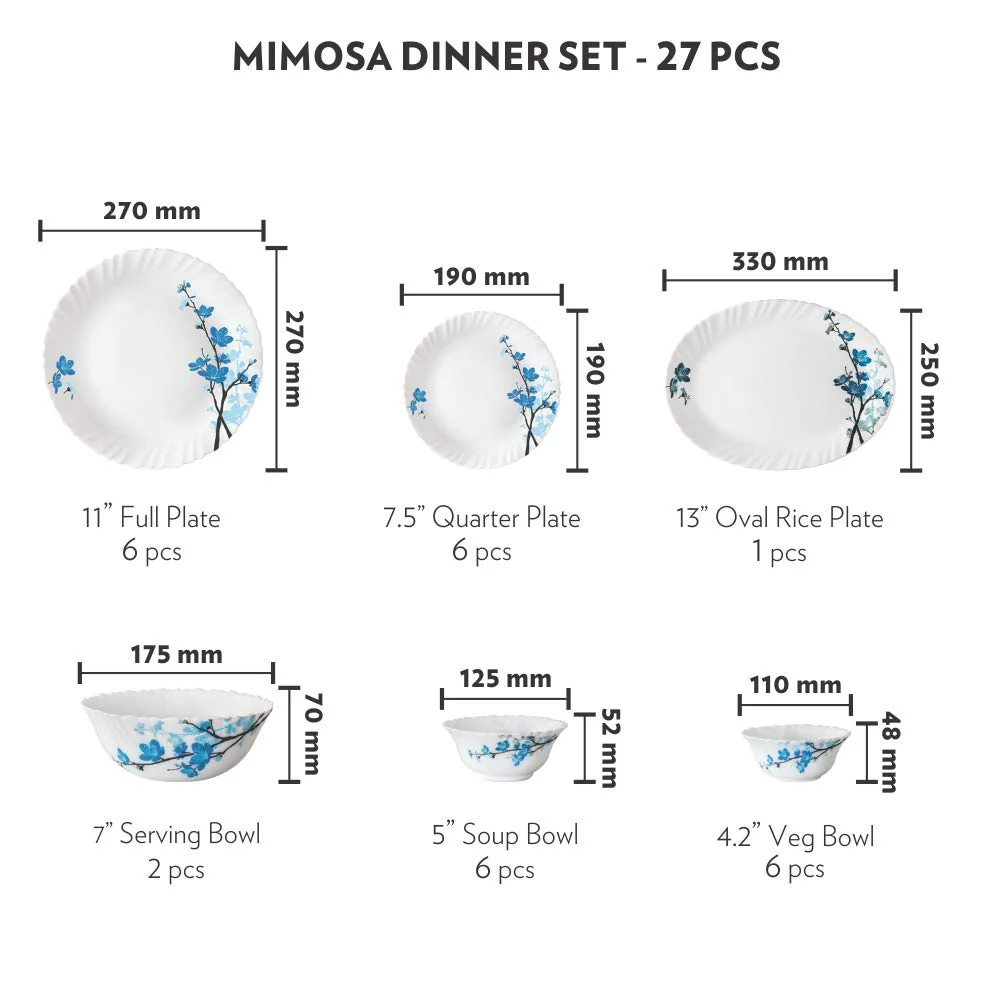 Borosil Mimosa Opalware Dinner Set, 27-Pieces, White - Image 5