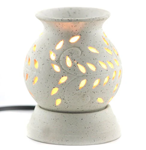 BRAHMZ Ancient Matki Shape Electric Ceramic Aroma Oil Diffuser with Bulb, 12 cm (White)