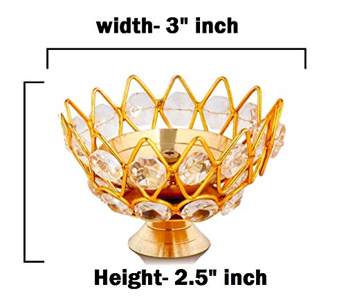 Brass Gallery Brass Small Bowl Crystal Diya Round Shape Kamal Deep Akhand Jyoti Oil Lamp for Home Temple Puja Decor Gifts (Size 4 Inch, Small)(Pack of 4) - Image 2