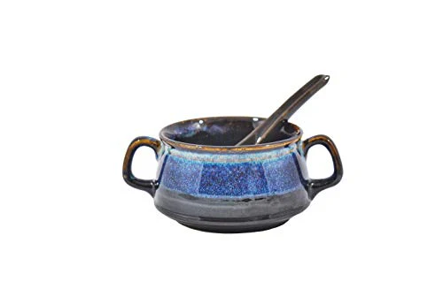 Caffeine Ceramic Handmade Multi Color Double Handled Soup Bowl with Spoon (Set of 4) - Image 3