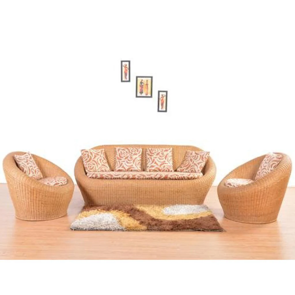 Cane 5-Seater Sofa Set with Cushions: Brown