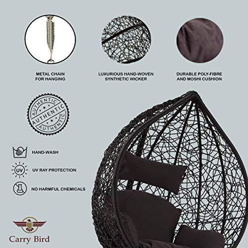 Carry Bird Furniture Metal; Rattan and Wicker Cocoon Ball Basket Chair Hanging Swing with Tufted Outdoor Poly-Fibre Patio Seat Padded Cushion Pillow and Stand Hook; Standard; Black - Image 5