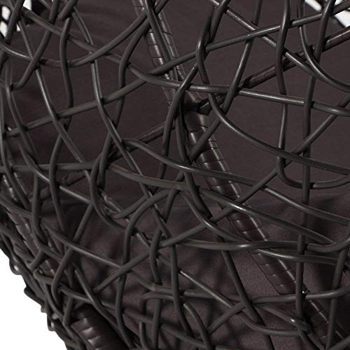 Carry Bird Furniture Metal; Rattan and Wicker Cocoon Ball Basket Chair Hanging Swing with Tufted Outdoor Poly-Fibre Patio Seat Padded Cushion Pillow and Stand Hook; Standard; Black - Image 7