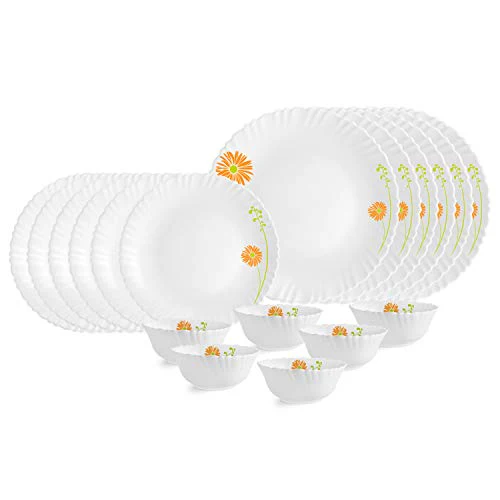 Cello Livid Lilac Opalware Dinner Set, 18-Pieces, White
