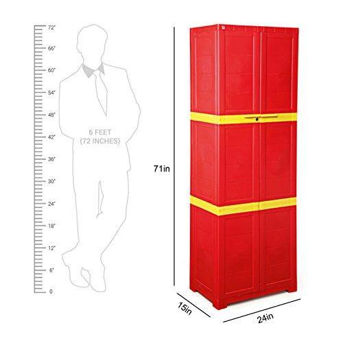 Cello Novelty Large Storage Cupboard with 4 Shelves(Red and Yellow) - Image 4