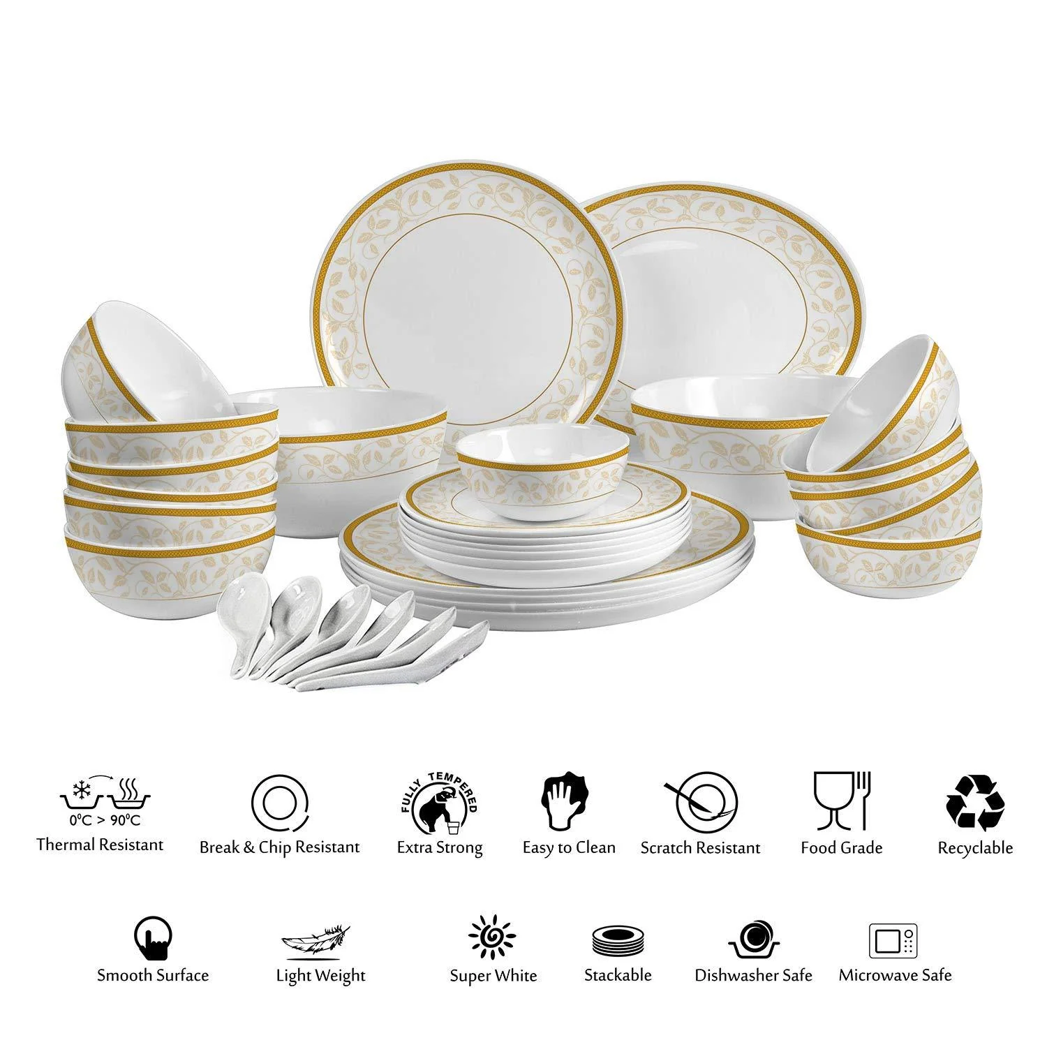 Cello Royal Amber Gold Opalware Dinner Set, 33 Pieces - Image 4