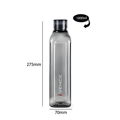 Cello Venice Plastic Water Bottle, 1 Litre, Set of 2, Black - Image 2