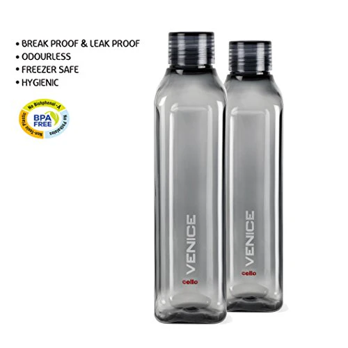 Cello Venice Plastic Water Bottle, 1 Litre, Set of 2, Black - Image 3