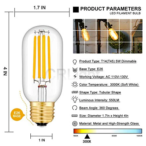 Citra Led Vintage Edison Bulbs,Antique Retro Incandescent Light Bulb 4W Squirrel Cage Filament Light Bulb T45 Classic Amber Glass E26/E27 Medium Base Dimmable (2 Pack) - Image 4