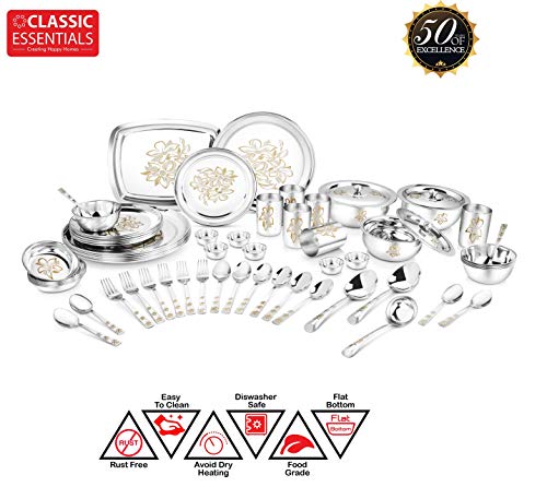 Classic Essentials Glory Stainless Steel Dinner Set, 61-Pieces, Silver - Image 2
