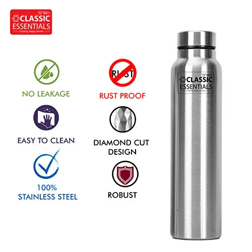 Classic Essentials Spring Stainless Steel Single Walled Fridge Water Bottle (1000ml, Silver) - Image 3